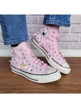 ⭐Converse Chuck 70 Hi Bow edgy studded Sz 8 Women's Shoes Sneakers Pink A14444C⭐